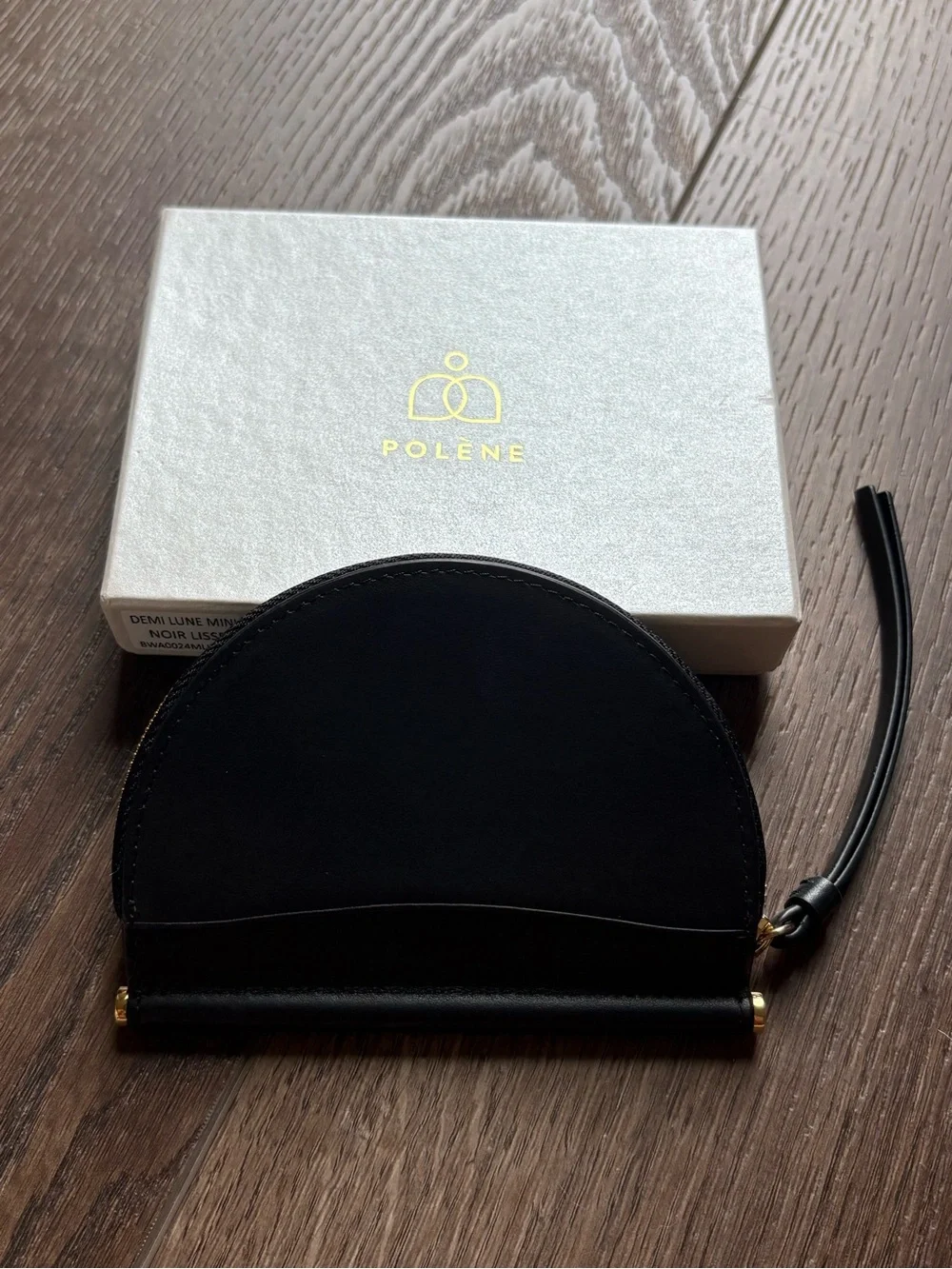 Polène Demi Lune Mini black smooth leather wallet
